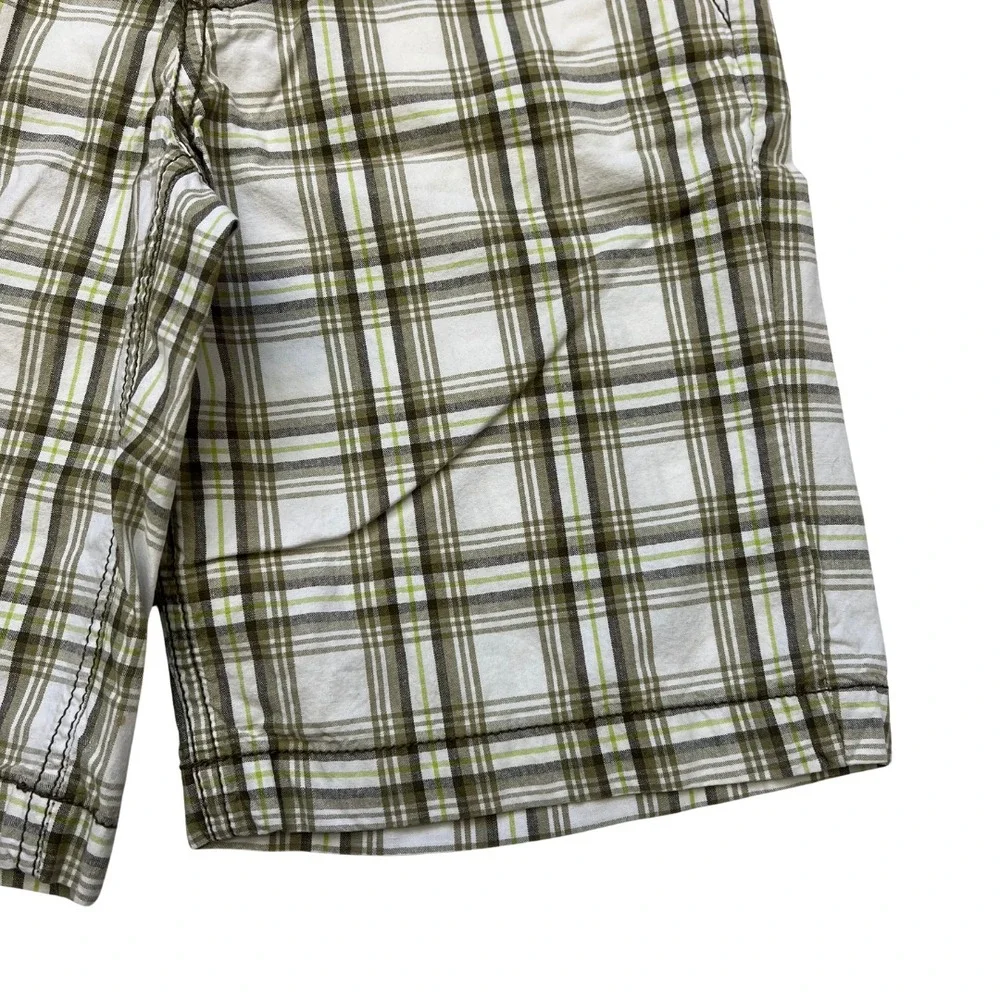 Old Navy Boy's Knee Length Green Plaid Bermuda Shorts Adjustable Waist‎ Sz 8